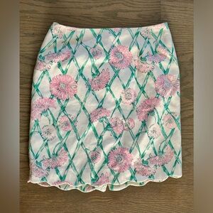 Lilly Pulitzer floral skirt pink green floral print women’s size 8 100% cotton